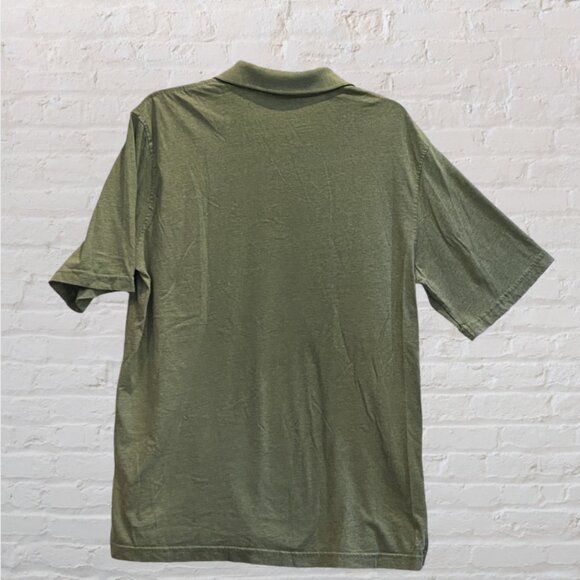 Polo Shirt, Large Man, Solid Olive Green, Breast Pocket, Button Down - Picture 7 of 8